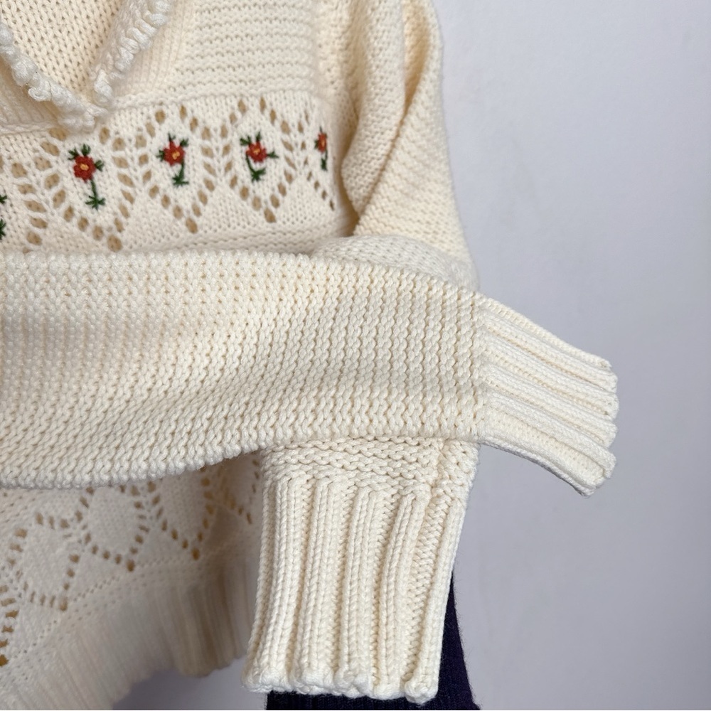 Beewear Womens Small Vintage Open Crochet Ivory Floral Collar Sweater - Picture 11 of 15